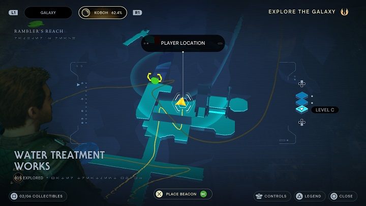 In the next area, accessible from the first hatch, you'll encounter the first databank of this zone - look for a scannable tank in the corner of the room shown on the map - Jedi Survivor: Water Treatment Works - secrets - Koboh - Star Wars Jedi Survivor guide