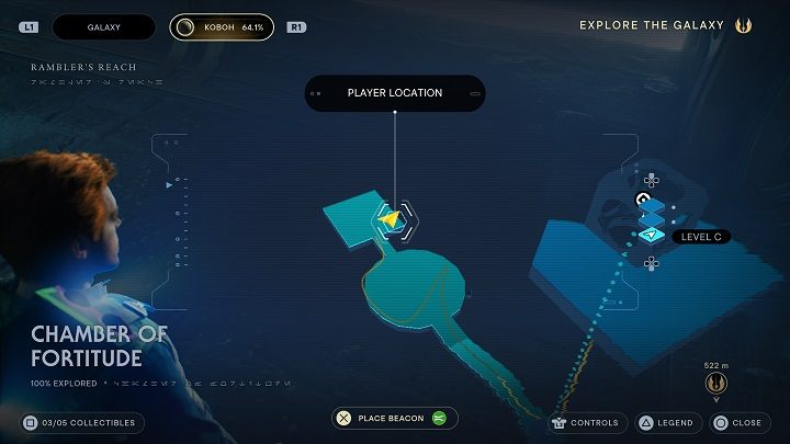 There is another echo to the right from the entrance to the second chamber - Jedi Survivor: Chamber of Fortitude - list of secrets - Koboh - Star Wars Jedi Survivor guide