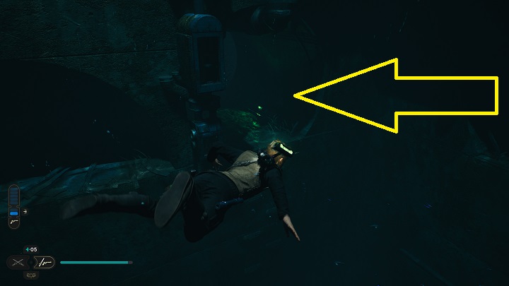 After collecting Databank #1, jump back into the water and look to your left - there is a tunnel there through which you need to go - Jedi Survivor: Flooded Bunker - secrets - Koboh - Star Wars Jedi Survivor guide