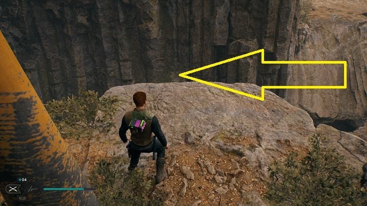By the fossil from the previous subsection , there is a rope that you can use to get to the top - Jedi Survivor: Derelict Dam - list of secrets, part 2 - Koboh - Star Wars Jedi Survivor guide