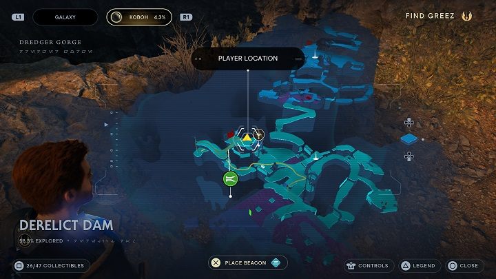 A bit further on, between the gate and the large elevator, you will find a place with an essence that increases the amount of maximum Force - Jedi Survivor: Derelict Dam - list of secrets, part 2 - Koboh - Star Wars Jedi Survivor guide