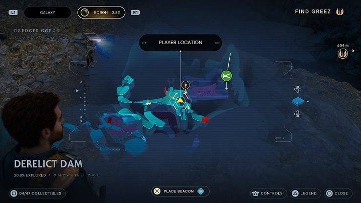 Return to the hill from which you recently jumped (not far from the meditation point) and go straight ahead from it - Jedi Survivor: Derelict Dam - list of secrets, part 1 - Koboh - Star Wars Jedi Survivor guide
