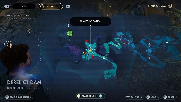 Near the dead Bedlam Raider there is a plant - Jedi Survivor: Derelict Dam - list of secrets, part 1 - Koboh - Star Wars Jedi Survivor guide