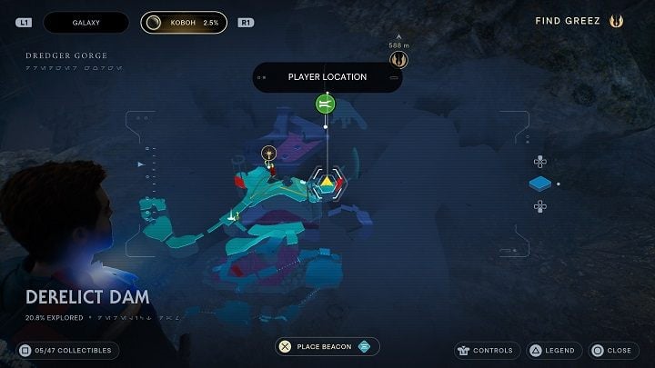 Continue to come across an enemy and a wall to run over - Jedi Survivor: Derelict Dam - list of secrets, part 1 - Koboh - Star Wars Jedi Survivor guide