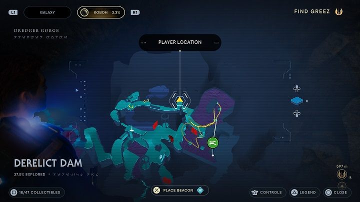 A bit farther from the lake with tar, you will see a small event involving opponents - Jedi Survivor: Derelict Dam - list of secrets, part 1 - Koboh - Star Wars Jedi Survivor guide