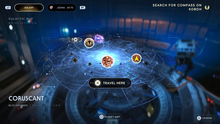 When attempting to use the holotable on the Mantis, Coruscant will not initially be visible on the galaxy map - Star Wars Jedi Survivor: How to return to the planet Coruscant? - Explore - Star Wars Jedi Survivor guide