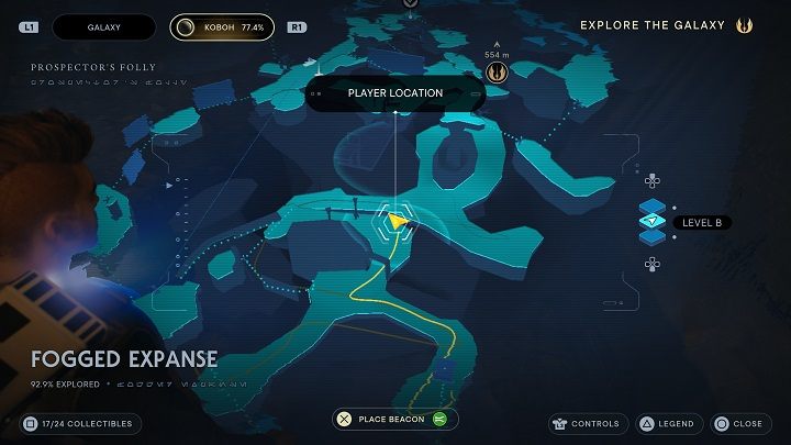 Not far from the bush described above is a door, on which you must use the pull force - Jedi Survivor: Fogged Expanse - list of secrets - Koboh - Star Wars Jedi Survivor guide