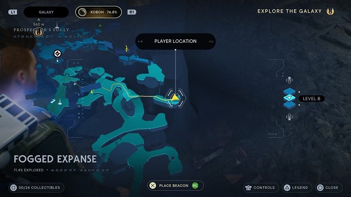 Walk ahead (meanwhile defeating a few enemies along the way) until you reach a rock shelf, which you can reach with a rope with a hook - Jedi Survivor: Fogged Expanse - list of secrets - Koboh - Star Wars Jedi Survivor guide