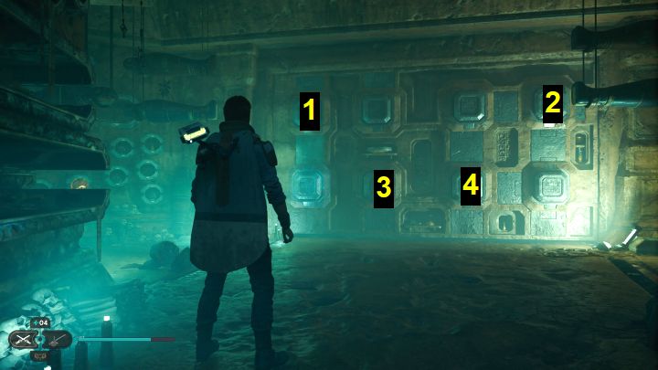 Solving the puzzle involves using the Force Pull to slide out selected blocks - Jedi Survivor: Opening Crypt of Uhrma on Jedha - Puzzles - Star Wars Jedi Survivor guide