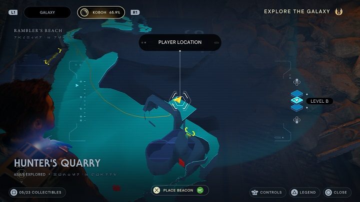 From the Databank #2 location, turn right and look for the chest at a burning gate - Jedi Survivor: Hunters Quarry - list of secrets - Koboh - Star Wars Jedi Survivor guide