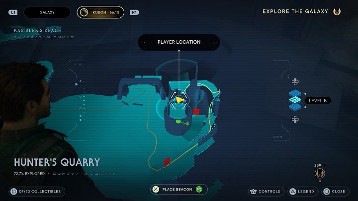 From the location of Databank #2, go around the nearby building and do a wall run then use the vines - Jedi Survivor: Hunters Quarry - list of secrets - Koboh - Star Wars Jedi Survivor guide