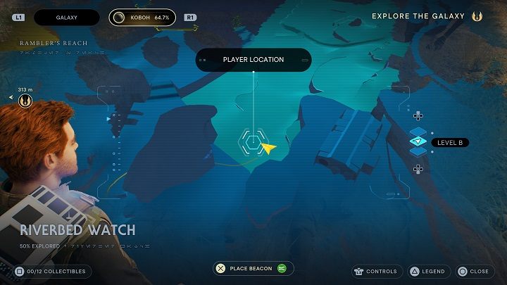 From the region entrance, travel to its north-western corner - you'll encounter a corpse there - Jedi Survivor: Riverbed Watch - list of secrets - Koboh - Star Wars Jedi Survivor guide