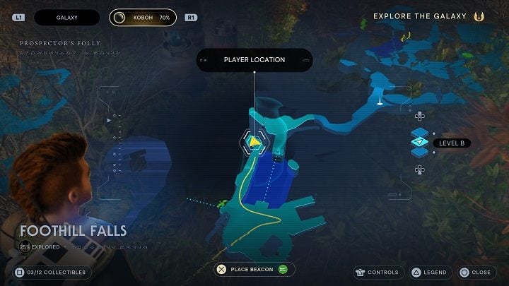 From the databank #2 location run straight for the lone rock - Jedi Survivor: Foothilll Falls - list of secrets - Koboh - Star Wars Jedi Survivor guide