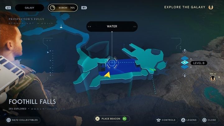 At the Treasure #1 location, find a place where you can jump into water - Jedi Survivor: Foothilll Falls - list of secrets - Koboh - Star Wars Jedi Survivor guide