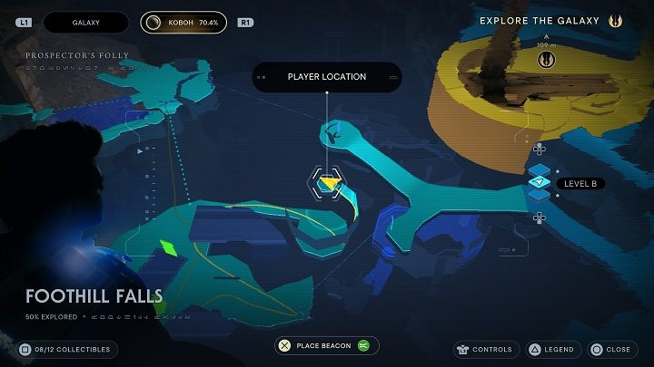 Not far from Databank #3, there is a Nekko close to a wall - use him to reach the shelf above the previous collectible - Jedi Survivor: Foothilll Falls - list of secrets - Koboh - Star Wars Jedi Survivor guide