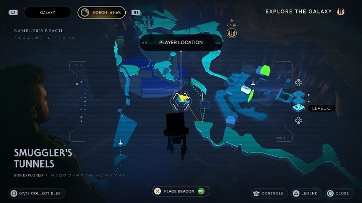 After obtaining the last collectible, jump into the corridor located to the left of the green barrier by the wall - Jedi Survivor: Smugglers Tunnels - list of secrets - Koboh - Star Wars Jedi Survivor guide