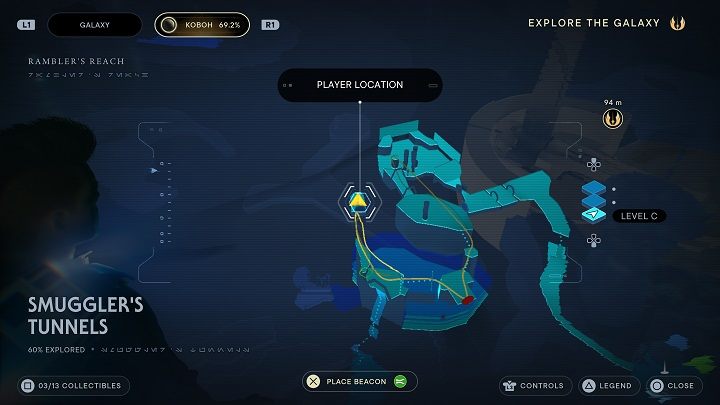 After opening the closed door, head left and use the bar to get to the other side - Jedi Survivor: Smugglers Tunnels - list of secrets - Koboh - Star Wars Jedi Survivor guide