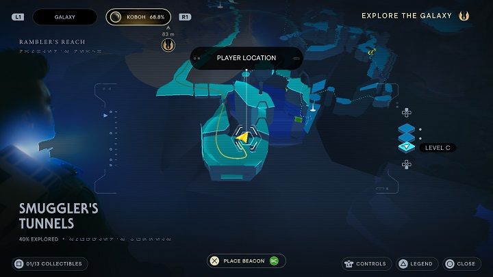 Go back to the door opened before and reach the area with a green barrier and some junk - Jedi Survivor: Smugglers Tunnels - list of secrets - Koboh - Star Wars Jedi Survivor guide