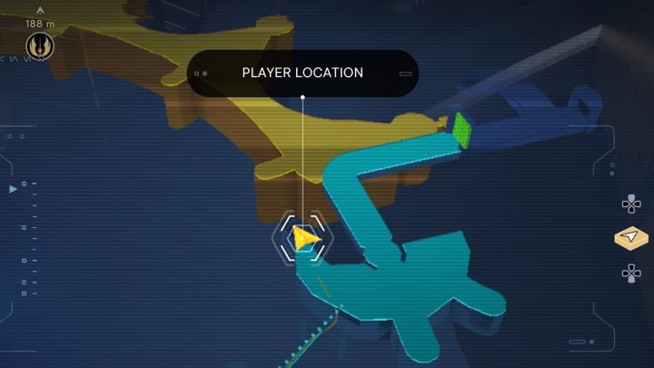 The secret can be found after sliding down the zipline and approaching the main part of the hangar - Jedi Survivor: Hangar 2046-C on Coruscant - list of secrets - Coruscant - Star Wars Jedi Survivor guide