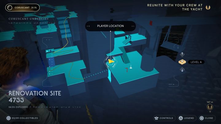 The secret can be found after passing the tutorial on giving commands to a companion in battle - Jedi Survivor: Renovation Site 4733 on Coruscant - list of secrets - Coruscant - Star Wars Jedi Survivor guide