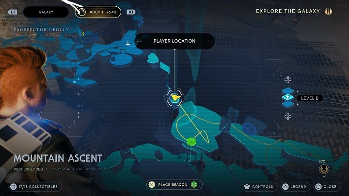 Going forward, you will see that you can get to a high ledge using a hook - Jedi Survivor: Mountain Ascent - list of secrets - Koboh - Star Wars Jedi Survivor guide