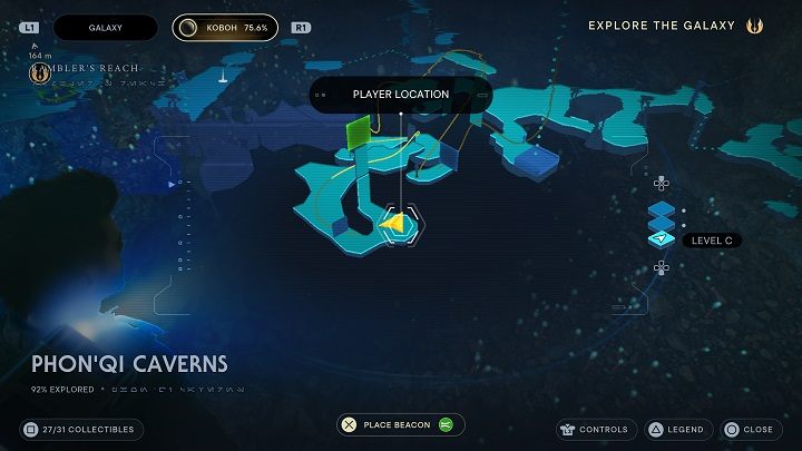 There you will find another bomb on the opposite wall - Jedi Survivor: PhonQi Caverns - list of secrets (part 2) - Koboh - Star Wars Jedi Survivor guide