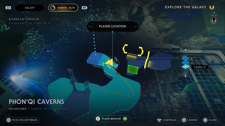 Starting at the location of the previous collectible, go to a small cave near the gate - there is an elevator - Jedi Survivor: PhonQi Caverns - list of secrets (part 1) - Koboh - Star Wars Jedi Survivor guide