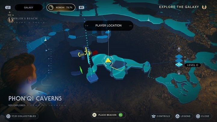 Go to the right of the spot where you found the previous collectible; you will return to the main hall - Jedi Survivor: PhonQi Caverns - list of secrets (part 1) - Koboh - Star Wars Jedi Survivor guide