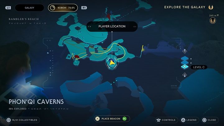 Go back downstairs and to the place where you took the bomb (to the right of the room exit) - Jedi Survivor: PhonQi Caverns - list of secrets (part 1) - Koboh - Star Wars Jedi Survivor guide