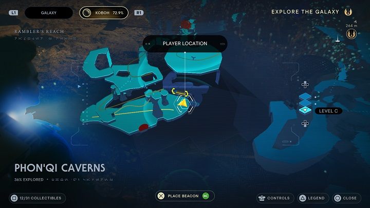 While still at the bottom, head deeper into the cave - Jedi Survivor: PhonQi Caverns - list of secrets (part 1) - Koboh - Star Wars Jedi Survivor guide