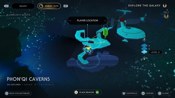 Jump down through the nearby hole and scan the computer - Jedi Survivor: PhonQi Caverns - list of secrets (part 1) - Koboh - Star Wars Jedi Survivor guide