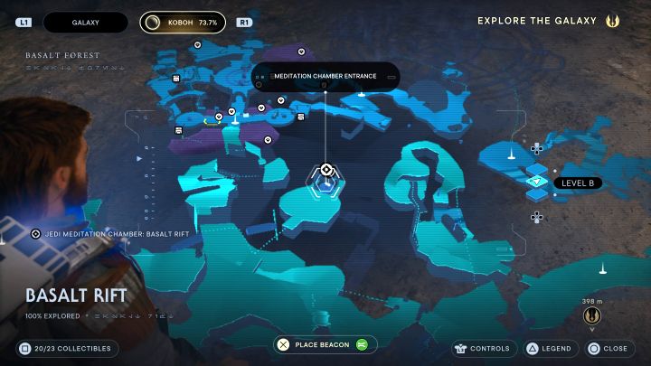 At some point, Cal can turn right and grab a hanging rope (use Force Pull on it) - Jedi Survivor: Chamber of Reason on Koboh - Puzzles - Star Wars Jedi Survivor guide