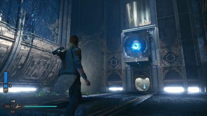 Wait for the moment the elevator goes completely down and quickly push the first block towards the elevator - Jedi Survivor: The Chamber of Detachment on Koboh - Puzzles - Star Wars Jedi Survivor guide