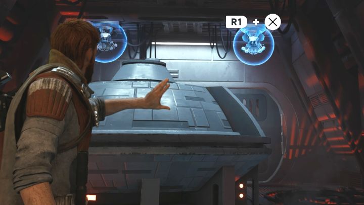 You must use Force Slam on the cannons - after approaching a cannon and facing it directly, a combination of buttons should appear on the screen (R1 + X / RB +A on gamepad) - Star Wars Jedi Survivor: How to destroy ceiling cannons? - Fight - Star Wars Jedi Survivor guide