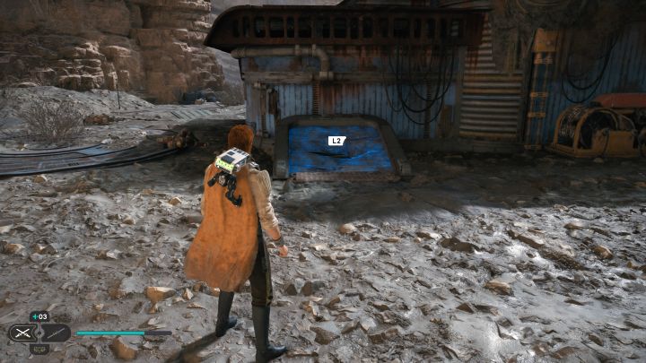 Defeat the enemies in the new location and use the Force pullon the side hatch of the hut, shown in the screenshot - Jedi Survivor: Reaching the Caves of PhonQi on Koboh - Puzzles - Star Wars Jedi Survivor guide