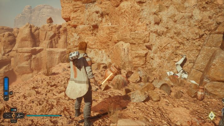 You can easily find this one right after entering the ruins and reaching a side shelf - Jedi Survivor: Path of Persistence on Jedha - list of secrets - Jedha - Star Wars Jedi Survivor guide