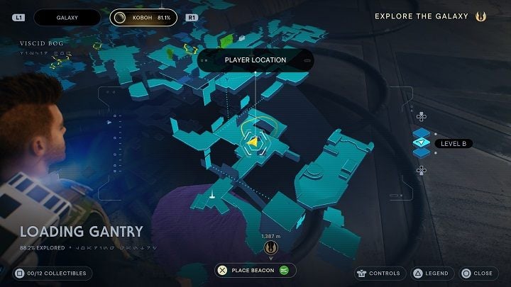 Starting from the meditation point, head ahead to squeeze through the gap in the opposite gate - Jedi Survivor: Loading Gantry - list of secrets - Koboh - Star Wars Jedi Survivor guide