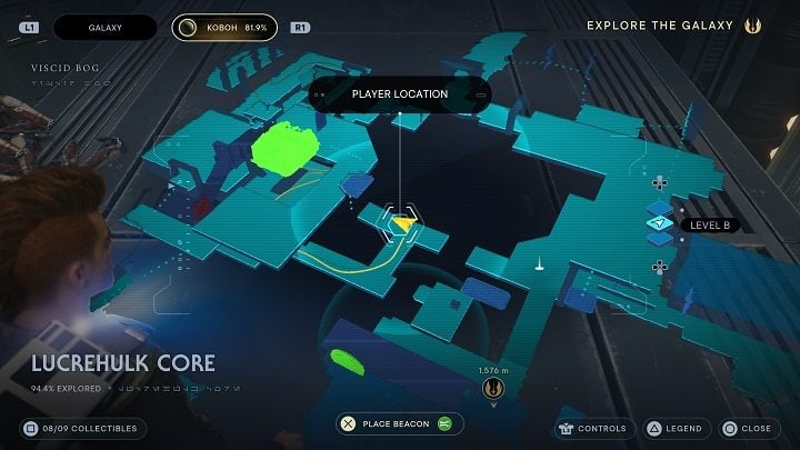 Climb higher to the right of the last collectible - this way you will be able to open a shortcut - Jedi Survivor: Lucrehulk Core - list of secrets - Koboh - Star Wars Jedi Survivor guide