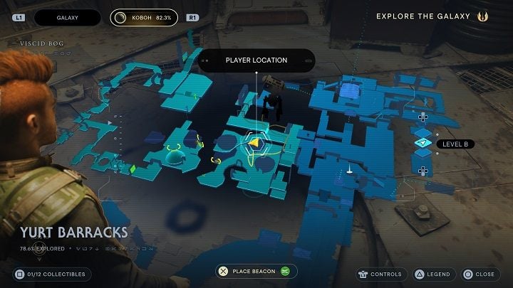 After collecting the essence, jump down to where you've climbed up from - Jedi Survivor: Yurt Barracks - list of secrets - Koboh - Star Wars Jedi Survivor guide