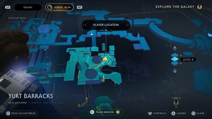 In the same square there's a broken door you can squeeze through - Jedi Survivor: Yurt Barracks - list of secrets - Koboh - Star Wars Jedi Survivor guide