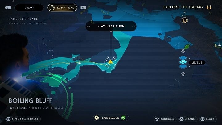 Turn around - even before you jump down you should spot an echo holding a database entry - Jedi Survivor: Boiling Bluff - list of secrets - Koboh - Star Wars Jedi Survivor guide