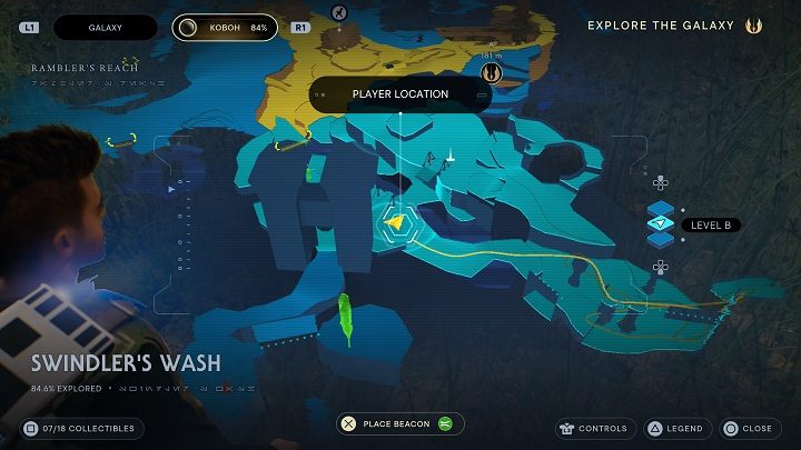 After collecting Priorite Shard #2, jump to the nearby shelf found a little to the left - Jedi Survivor: Swindlers Wash - list of secrets - Koboh - Star Wars Jedi Survivor guide