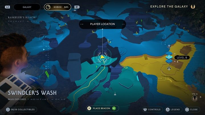 Continue along the path that led you to the plant, but this time turn left and jump to a higher shelf - you should reach a small cave covered with hanging plants - Jedi Survivor: Swindlers Wash - list of secrets - Koboh - Star Wars Jedi Survivor guide