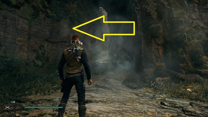Find a small creek and go upriver by running on walls above it - unfortunately, attempting to go upstream at the ground level doesn't work, as Cal slips with each attempt - Jedi Survivor: Basalt Rift - list of secrets - Koboh - Star Wars Jedi Survivor guide