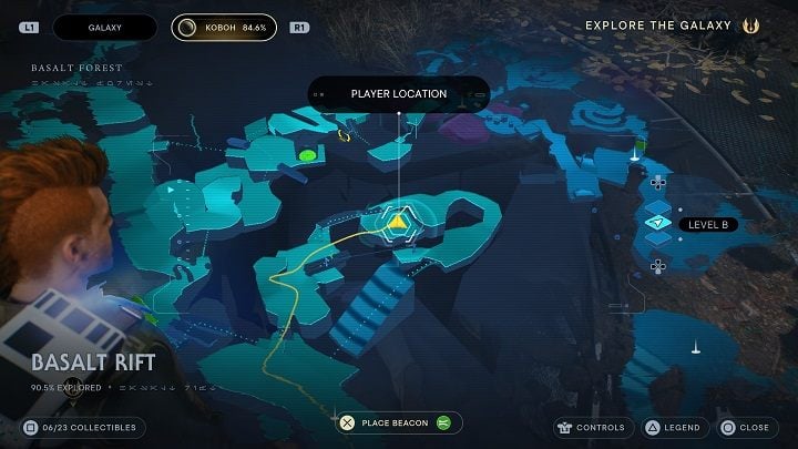 You'll reach a large area with a group of enemies - Jedi Survivor: Basalt Rift - list of secrets - Koboh - Star Wars Jedi Survivor guide