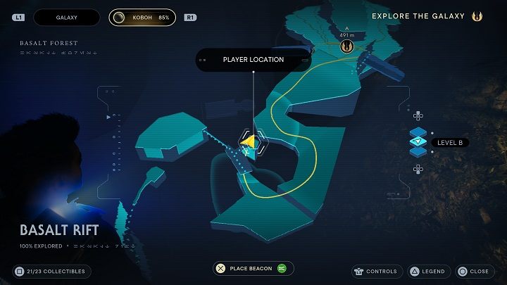 Use the vines to move below the ceiling and reach the end of this path - Jedi Survivor: Basalt Rift - list of secrets - Koboh - Star Wars Jedi Survivor guide