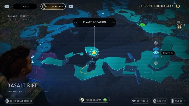 From Treasure #5 location, return to the ceiling vines and go the opposite way - Jedi Survivor: Basalt Rift - list of secrets - Koboh - Star Wars Jedi Survivor guide