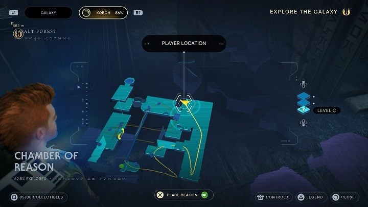 Stay at the upper level and go straight ahead - at the very edge, there will be a treasure - Jedi Survivor: Chamber of Reason - list of secrets - Koboh - Star Wars Jedi Survivor guide