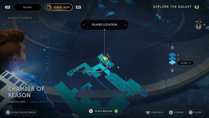 The final secret is found by throwing the sphere a little further forward, to the amplifier - Jedi Survivor: Chamber of Reason - list of secrets - Koboh - Star Wars Jedi Survivor guide