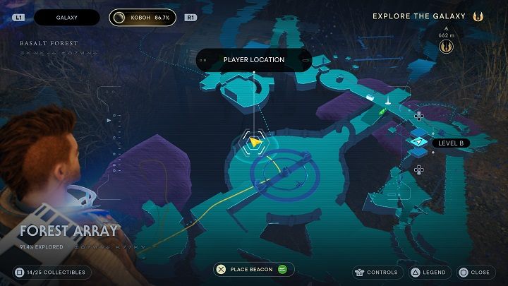 Rotate the mechanism until the laser reveals the way to the chest - Jedi Survivor: Forest Array - list of secrets - Koboh - Star Wars Jedi Survivor guide